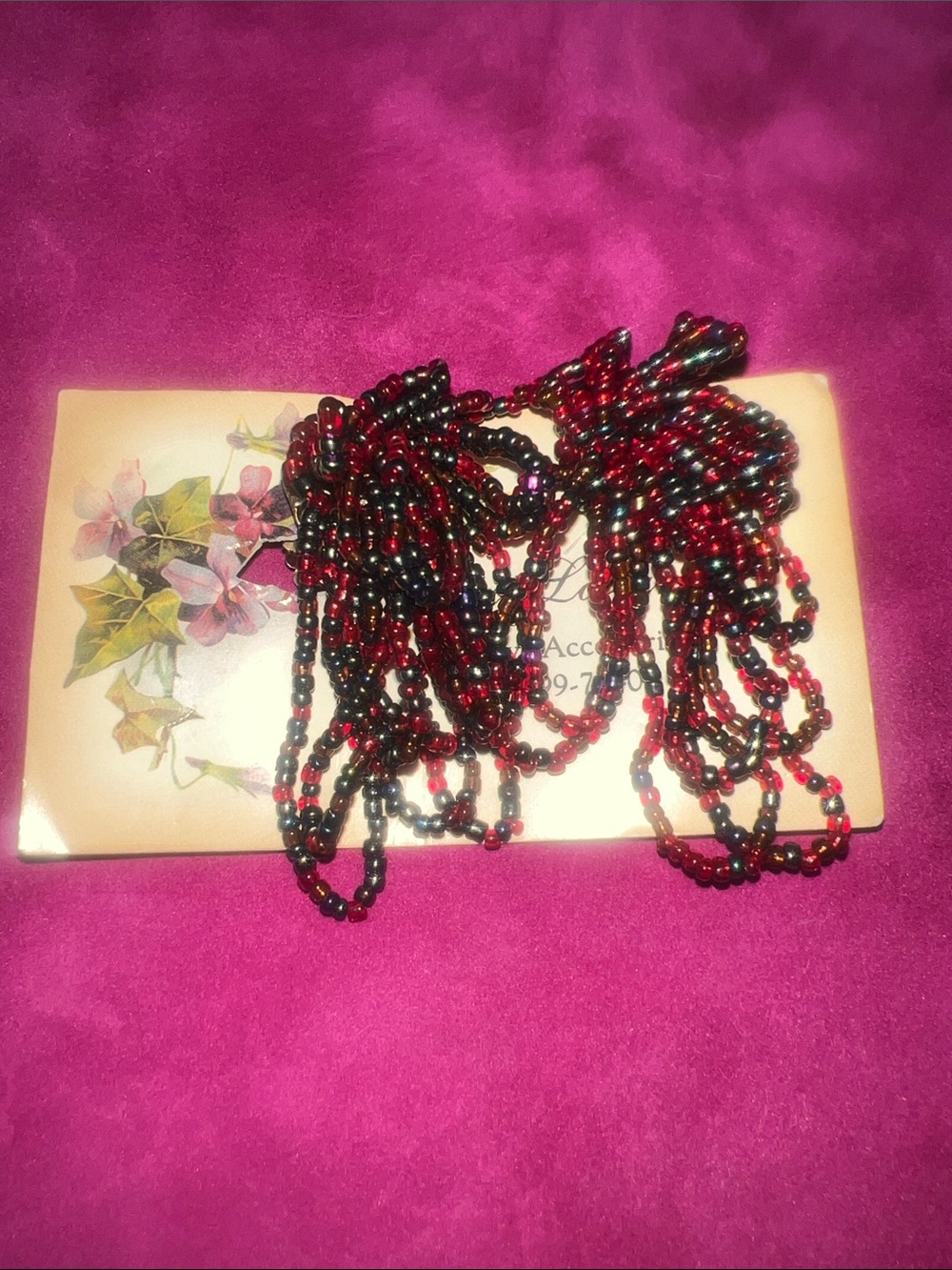 MCM Multi-Strand Red and Black Beaded earrings clip on  - NWT
